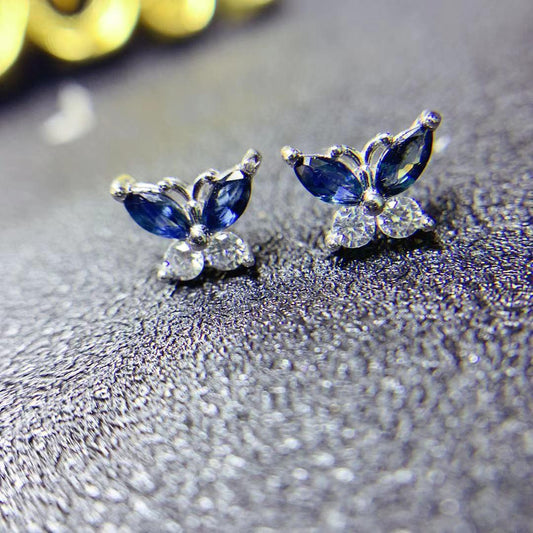 238 [BETXEU] S925 sapphire royal blue butterfly stud earrings