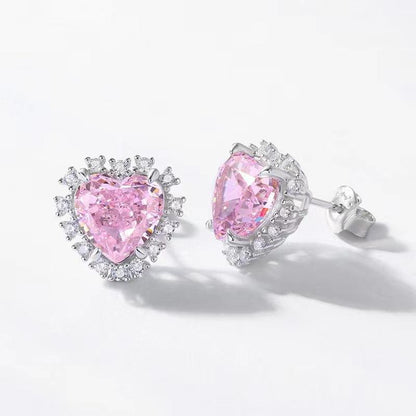 78【BETXEU】Bestseller Heart-Shaped 12*12mm Pink 925 Silver High Carbon Ring