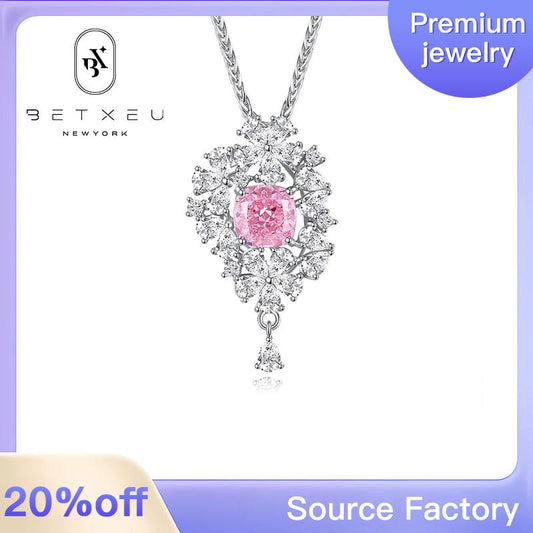 294 [BETXUE]S925 Sterling Silver Necklace  High Carbon 8A Ice Flower cutting