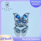 186【BETXEU】S925 Topaz blue butterfly ring Adjustable