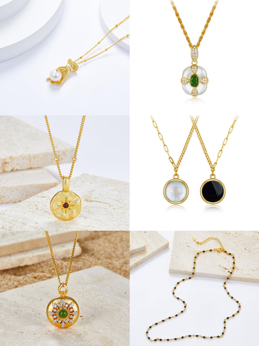 116【BETXEU】Vintage 925 Silver Necklace with Antique Textured Minimalist Layered Pendant