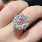 310[BETXUE]S925 Silver Imitation Fireworks Paparacha Oval Pink Ring for Women