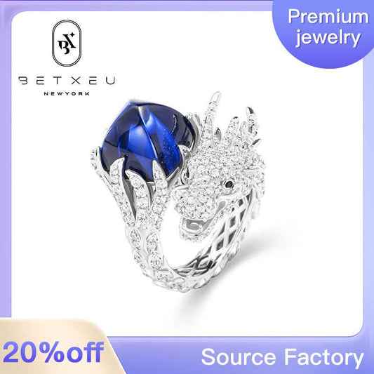 200 [BETXEU ] 925 High Carbon Diamond Royal Blue Baolong Ring