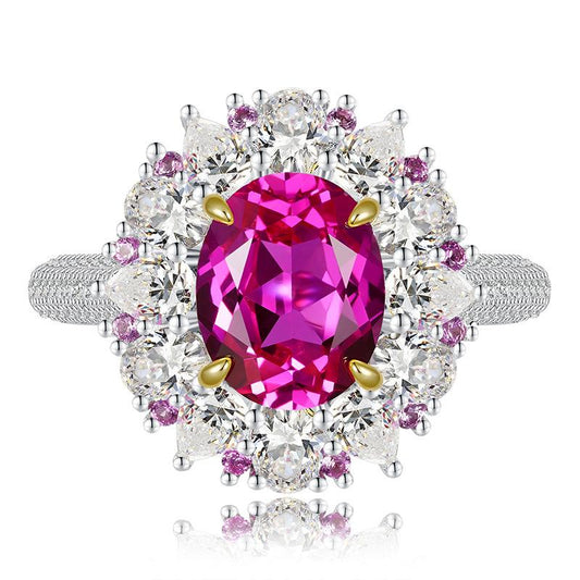 190【BETXEU】S925 Elegant pink flower ring high carbon