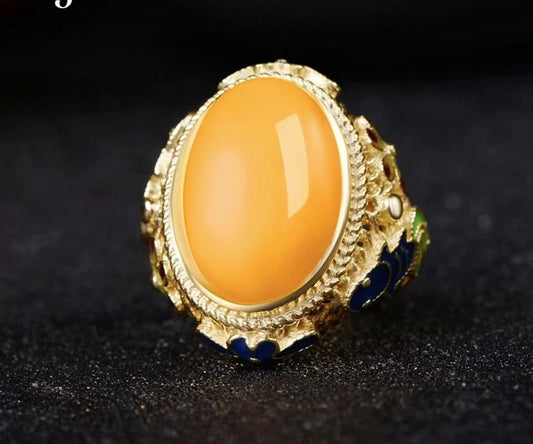 273【BETXEU】S925 Natural handmade beeswax Yellow ring