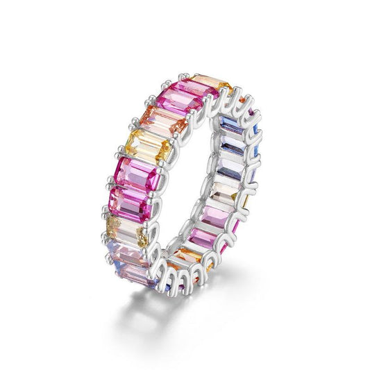 225 [BETXEU] S925 single row inlaid colorful rainbow ring