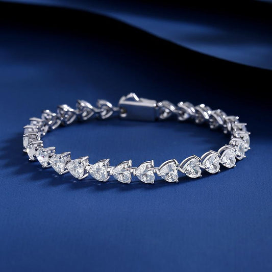 293 [BETXUE] S925 Silver Moissanite Classic Single Row Heart-Shaped Tennis Bracelet