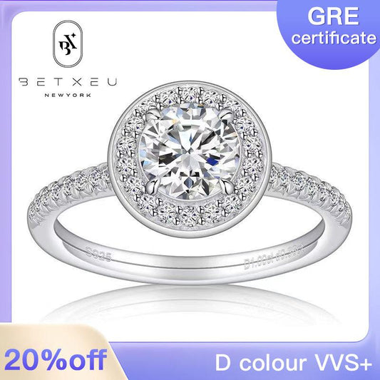 82【BETXEU】Luxury Round Moissanite Ring in 925 Sterling Silver