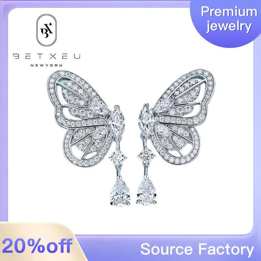 【BETXUE E13 】Sterling silver luxury butterfly earrings