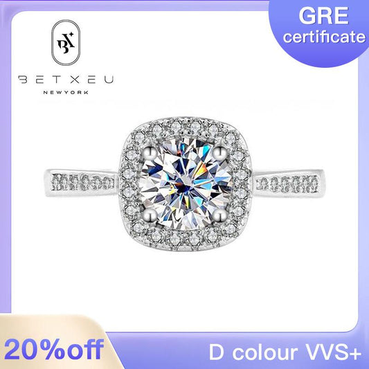 286 [BETXUE ] S925 Silver moissanite 1CT/2CT/3CT  Galaxy classic square ring