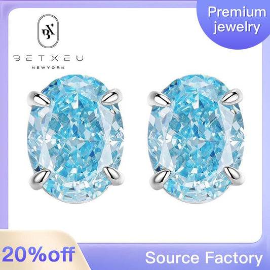 121【BETXEU】Blue S925 Earrings high carbon Daily