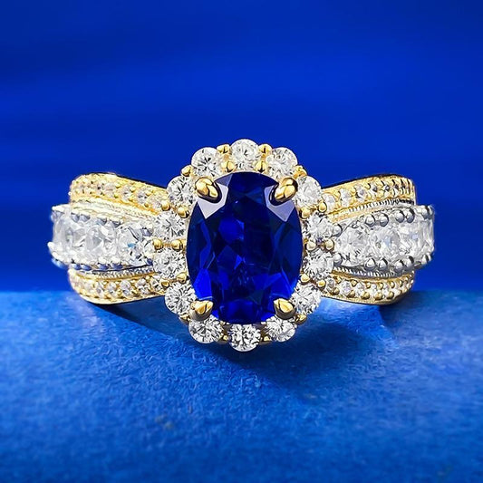 189【BETXEU】S925 Royal Blue ring high carbon