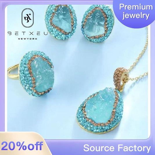 268【BETXEU】S925 sky blue ring/earrings/necklace/bracelet