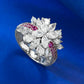 187【BETXEU】S925 Rainbow red flower ring high carbon