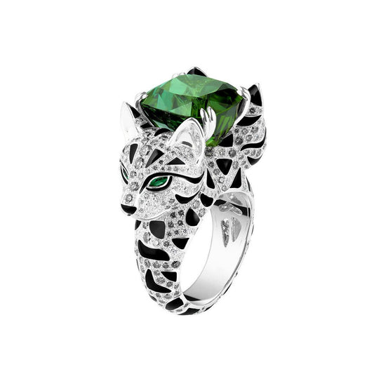 198 [BETXEU ] 925 High Carbon Diamond Green Tourmaline ring